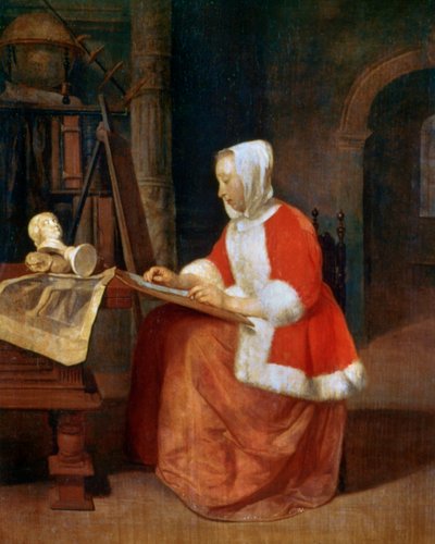 En kvinne sittende tegning, c1649-1667 av Gabriel Metsu