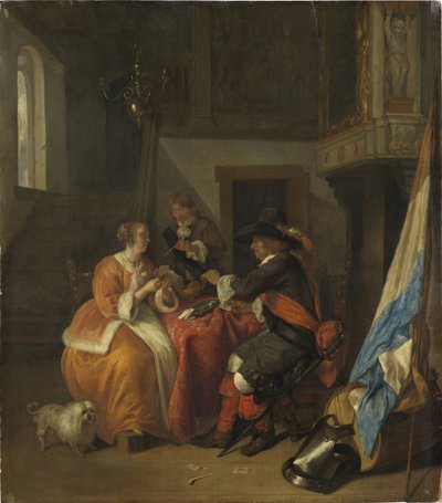 Et kortspill - Et kortspill, av Metsu, Gabriel (1629-1667). olje på tre av Gabriel Metsu