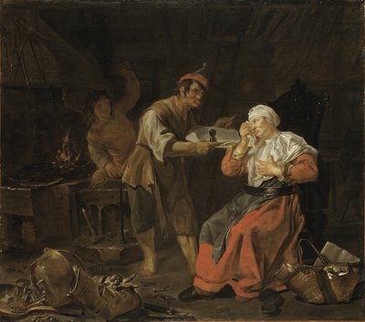 Gråtende kvinne i en smedbutikk, ca. 1650 av Gabriel Metsu