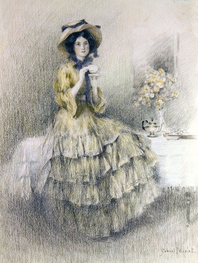 Ettermiddagste (farget kritt på papir) av Gabriel Nicolet