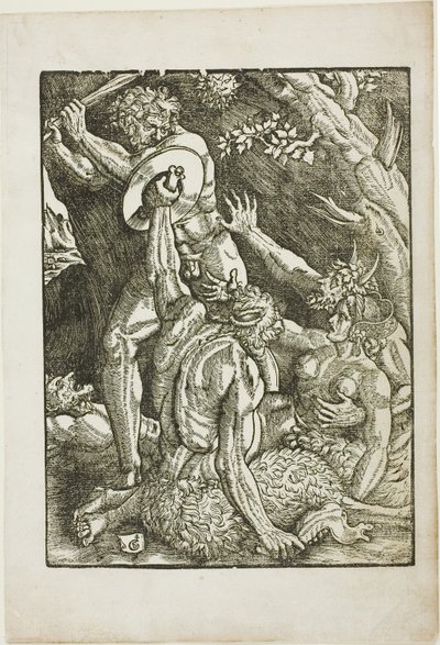 Hercules, Two Satyrs, and a Woman, tallerken to fra The Labors of Hercules av Gabriel Salmon