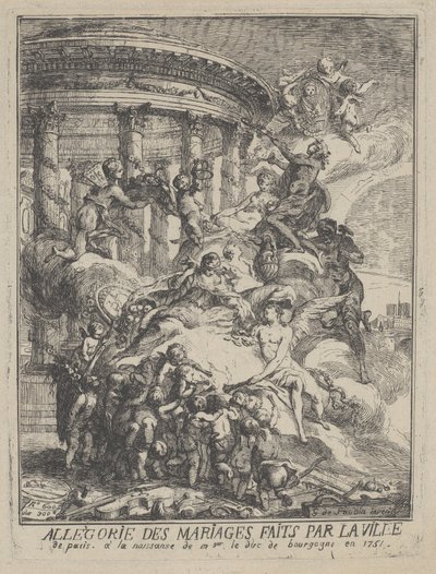 Allegori om ekteskap laget av byen Paris ved fødselen til hertugen av Burgund, 1751 av Gabriel de Saint Aubin