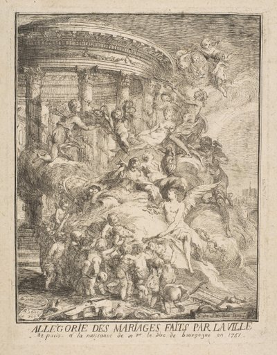 Allegori om ekteskap inngått av byen Paris ved fødselen av hertugen av Burgund, 1752. av Gabriel de Saint Aubin