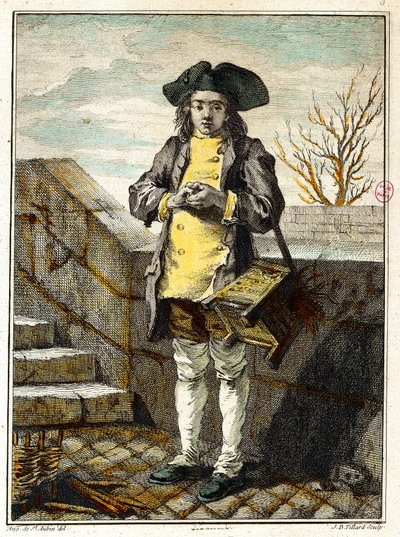 Gamle metiers: skopusseren eller skopusseren. Gravering av Gabriel de Saint Aubin (1724-1780) Paris-museet Carnavalet fra 1700-tallet av Gabriel de Saint Aubin