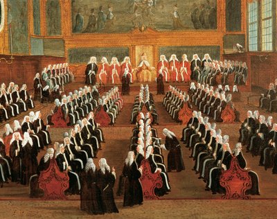 Board of Pregadi i Ducal Palace, av Gabriele Bella (1730-1799), Detalj av Gabriele Bella
