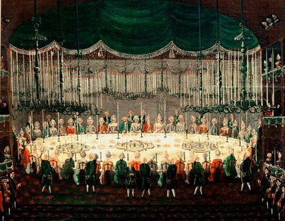 Mottakelse til ære for prinsene i Nord-Detaljen som representerer ambassadørenes bankett. Maleri av Gabriel Bella (1730-1799) Venezia fra 1700-tallet, Galleria Fondazione Querini Stampalia av Gabriele Bella
