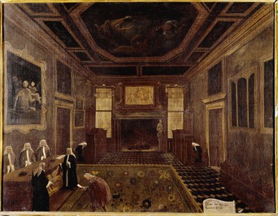 Hall of Council of Ti ved Dogepalasset (Venezia, Sala dei Tre Capi del Consiglio dei Dieci) - Maleri av Gabriele Bella (ca. Venezia, Querini Stampalia Foundation av Gabriele Bella