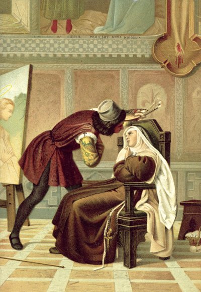 Filippo Lippi og nonnen Buti (chromolitho) av Gabriele Castagnola