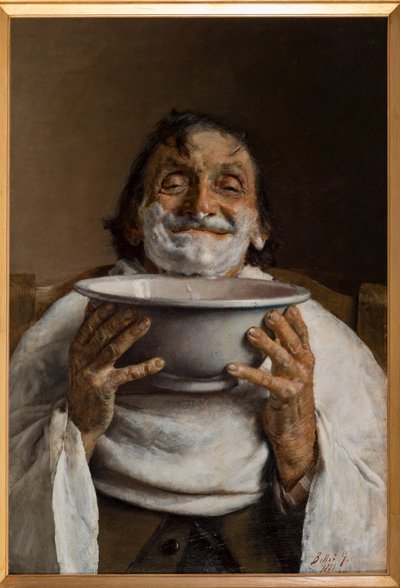 Man at the Barber's Shop (olje på lerret) av Gaetano Bellei