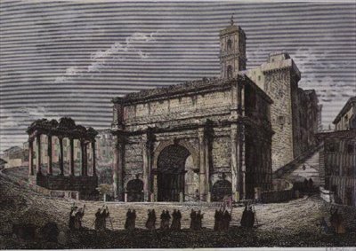 Arch of Septimus VI, The Forum, Roma, fra en serie av Gaetano Cottafavi, ca. 1850 (stålgravering) av Gaetano Cottafavi