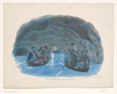 Figurer på robåter i den blå grotten på Capri Interno della Grotta azzurra a Capri (tittel på objekt) av Gaetano Dura