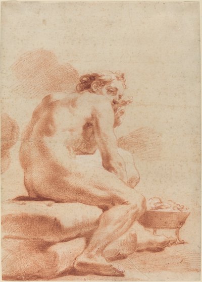 En ung mann som varmer seg ved en brazier av Gaetano Gandolfi