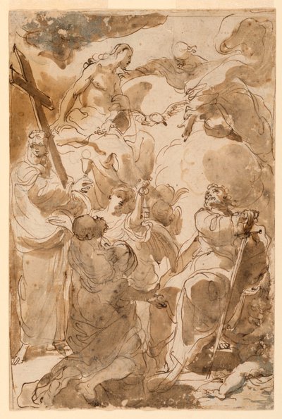 Tegning, Treenigheten og apostlene, St. Peter og St. Paulus, 1770–80 av Gaetano Gandolfi