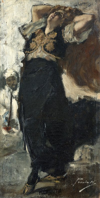 Kunstnerens kone som tyrkisk danser. av Gaetano Previati