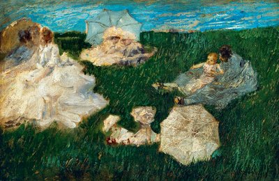Kvinne med barn i hagen av Gaetano Previati