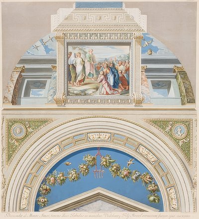 Lunetten og det hvelvede området med Moses viser lovens tavler. 1774 av Gaetano Savorelli