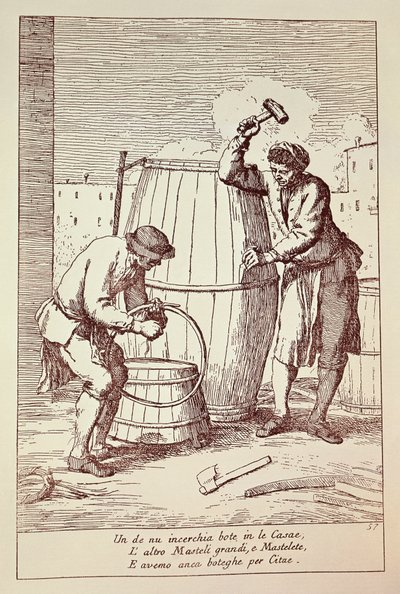 Coopers at work, Gravering av Gaetano Gherardo Zompini (1700-1778) fra The arts of everyday life in the city of Venezia, Italia av Gaetano Zompini