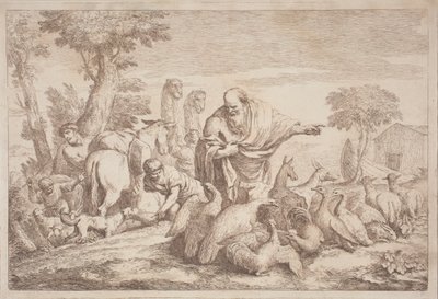 Noah som leder dyrene til arken av Gaetano Zompini, after Giovanni Benedetto Castiglione
