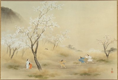 No-asobi (Playing in the Field), ca. 1905 (blekk og farger på papir) av Gaho Hashimoto