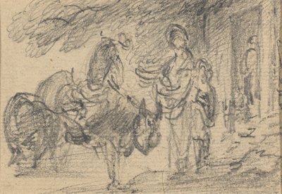 Figurer og hester nær en døråpning av Gainsborough Dupont