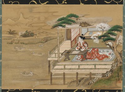Murasaki Shikibu pulver mpo ny g te tae f Genji på Ishiyamadera, Edo Perio d, 19. linje. av Gakutei