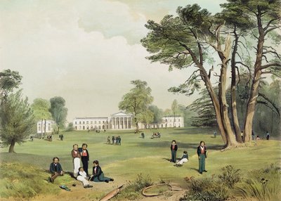 Protestant Dissenters' Grammar School & Chapel, Mill Hill, Middlesex, hentet fra naturen av D. Fowler ca. 1830 av Gale Robert Leake