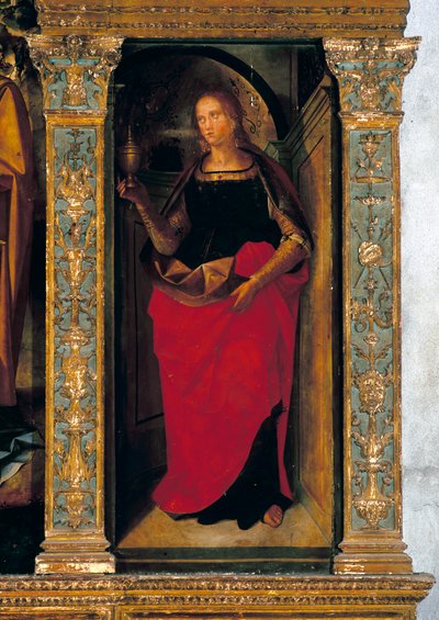 Polyptyk med fødselen med sidepaneler med de hellige Peter, Paul, Clement og Magdelene (detalj av Maria Magdelene) av Galeazzo and Aleni Tommaso fl.1505-15) Campi