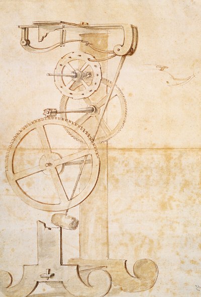 Tegning av Galileos pendelklokke, manuskript av Galileo Galilei (1564-1642), 85 gal, f 50 r. av Galileo Galilei