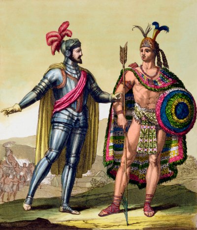 Møtet mellom Hernando Cortes og Montezuma II, Mexico, 1519 c1820-1839 av Gallo Gallina