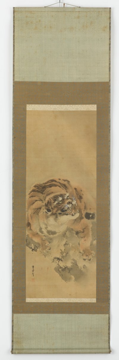 En hukende, snerrende tiger, Edo-periode, tidlig på 1800-tallet. av Gantoku Aoki