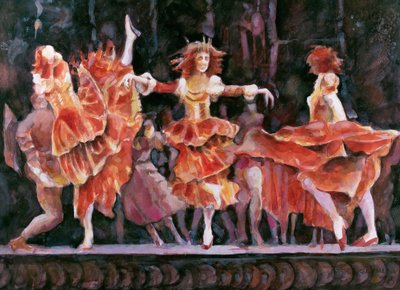 Scene fra Romeo og Julie, Royal Ballet, Covent Garden (wc på papir) av Gareth Lloyd Ball