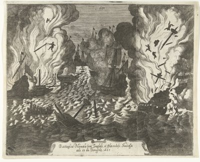 Slaget ved Lowestoft, 1665 Sjøslag mellom engelskmenn og nederlendere påfølgende 13. juni 1665 (tittel på objekt) av Gaspar Bouttats (attributed to)