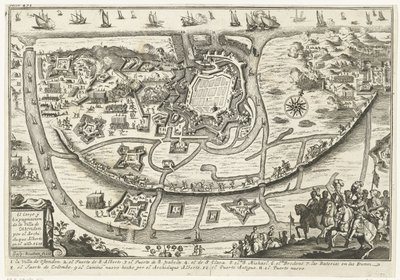 Beleg van Oostende, 1601 Beleiringen og utvisningen av villaen i Oostende av erkehertug Alberto i år 1601 (tittel på objekt) av Gaspar Bouttats