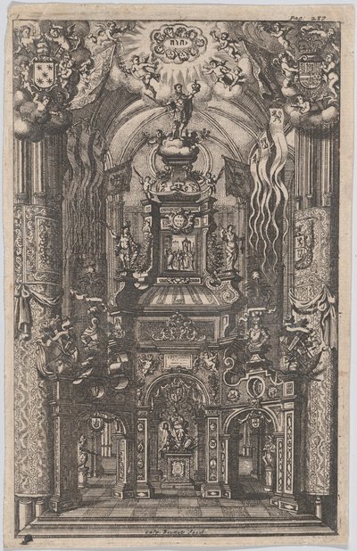 Catafalque for Ferdinand, fra en uidentifisert bok, ca. 1660-95. av Gaspar Bouttats