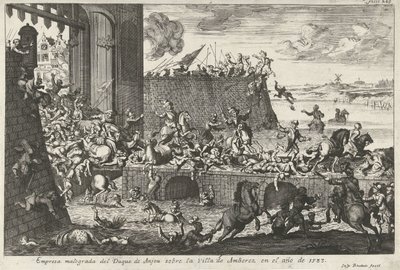 Fra Franse Furie te Antwerpen, 1583 Mislykket foretak av hertugen av Anjou i byen Antwerpen i år 1583 (tittel på objekt) av Gaspar Bouttats