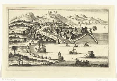 Utsikt over Chios Topografiske bilder av havner, byer og øyer i Middelhavet (serietittel) av Gaspar Bouttats