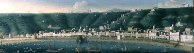 Utsikt over Napoli fra havet med Castel dellOvo og forstaden Chiaia, 1731 av Gaspar Butler