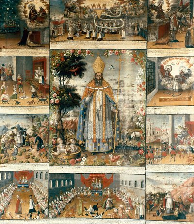 Altertavle av livet til Saint Nicholas of Myra eller Bari (270-345) av Gaspar Miguel de Berrio