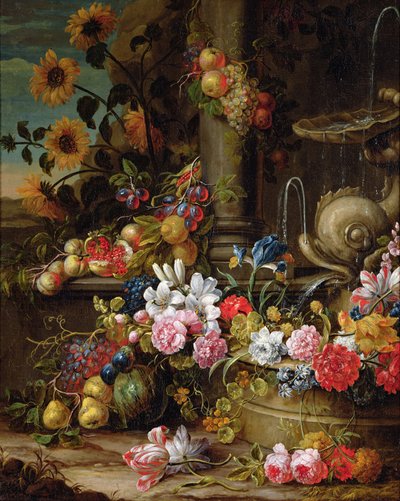 Stilleben av frukt og blomster av Gaspar Pieter II Verbruggen
