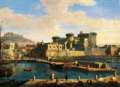 Docklands i Napoli av Gaspar van Wittel