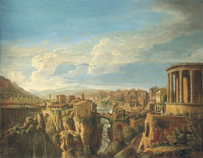 Utsikt over Tivoli med Vesta-tempelet (olje på lerret) av Gaspar van Wittel
