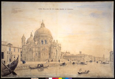 Chiesa della Salute, Canal Grande, Venezia (penn og blekk med akvarell på papir) av Gaspar van Wittel