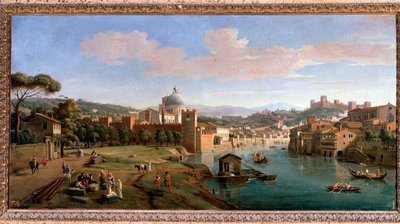 Utsikt over Verona og bredden av Adige-elven - Maleri, slutten av 1600- og 1700-tallet av Gaspar van Wittel