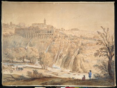 Utsikt over Basilian-klosteret ved Grottaferrata, Roma (penn og blekk med akvarell på papir) av Gaspar van Wittel