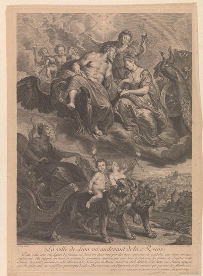 Lyon drar for å møte dronningen La ville de Lion va audevant de la Reine (tittel på objekt) av Gaspard Duchange