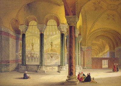 Hagia Sophia, plate 11: Meme Gallery i det sørvestlige hjørnet, gravert av Louis Haghe (1806-85) publisert 1852 av Gaspard Fossati