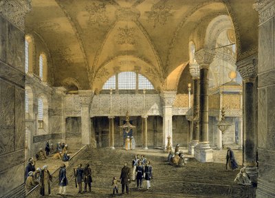 Hagia Sophia, plate 9: det nye keiserlige galleriet, gravert av Louis Haghe (1806-85) publisert 1852 av Gaspard Fossati