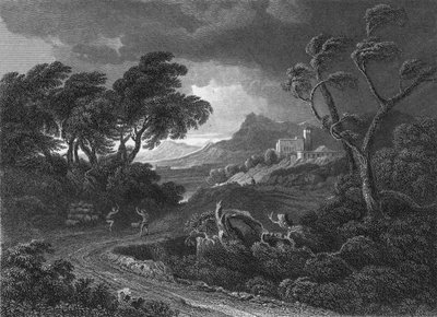 En landstorm (gravering) av Gaspard Poussin (after) Dughet