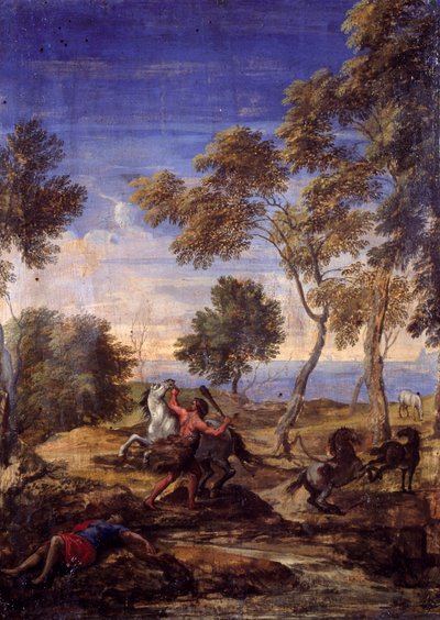 Landskampen om kentaurene (olje på lerret) av Gaspard Poussin (school of) Dughet