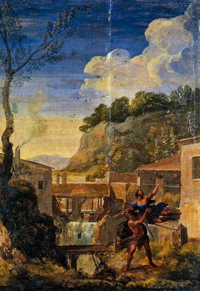 Landsbygd med Hercules og Antaeus (olje på lerret) av Gaspard Poussin (school of) Dughet